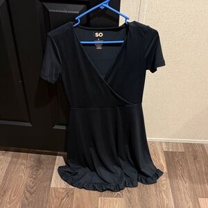 SO Black Wrap Dress with Ruffled Hem